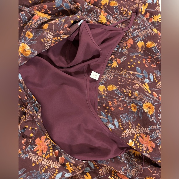 Garnet Hill 100% Silk Burgundy Floral Ruffled Boho Knee Length Swing Dress S - Picture 7 of 8